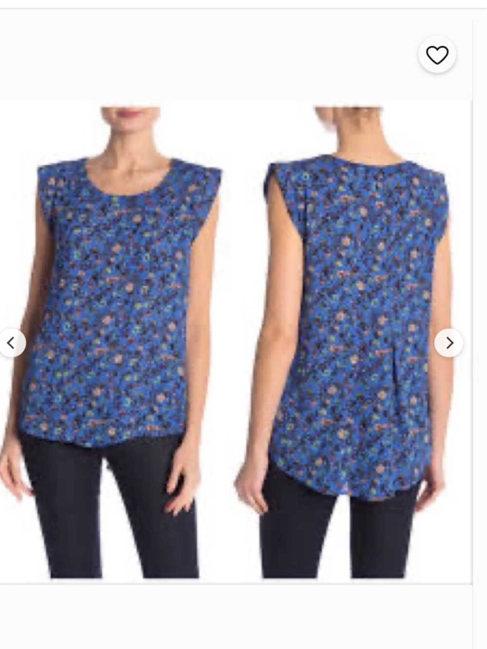 PLEIONE Top - Floral Cap-Sleeve Blue Blouse Size XS